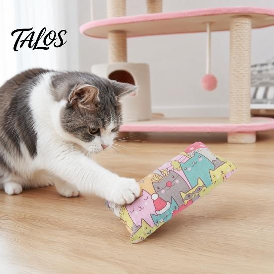 Independent Play Cat Toy Cuddle Pillow Toy, Catnip with Silver Vine, Crinkle Kitten Kicker Rustling Scratch Cute Print Snuggle for Indoor Cats Biting
