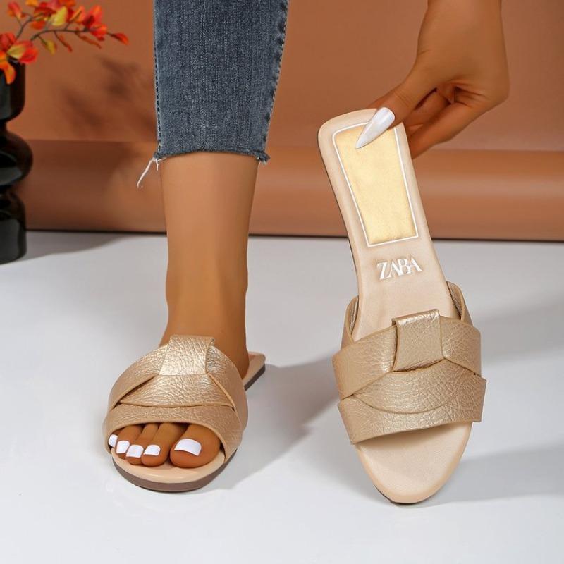 Large size flat bottom trend one-character slippers women's new cross solid color fashion slippers