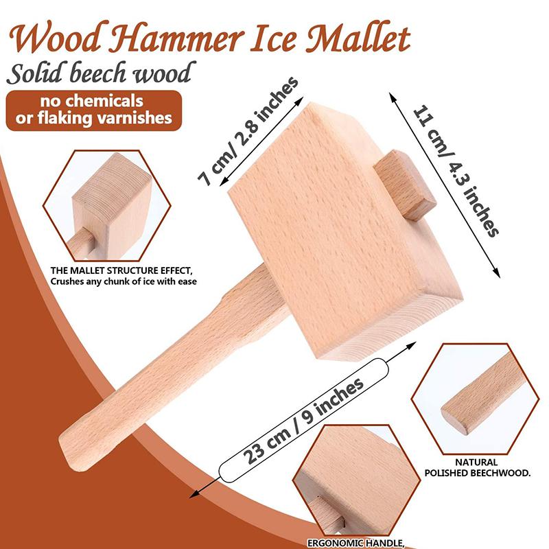 Ice Mallet and Lewis Bag - Wood Hammer and Canvas Bag for Crushed Ice