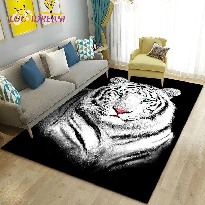 3D White Tiger Lion Leopard Wolf Area Rug,Carpet Rug for Living Room Bedroom Sofa Doormat Decoration,Kid Play Non-slip Floor Mat