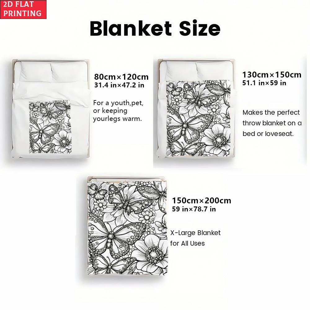 Customize 2d Flat 1pc Flowers and Butterflies Coloring Outdoor Portable Blanket-Lightweight Home Furnishings Bedding Blanket Sui