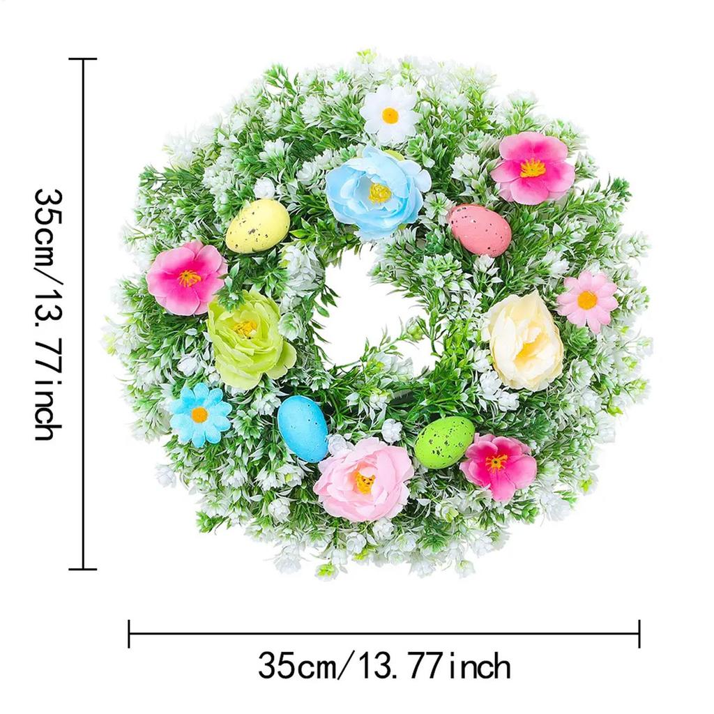 Spring Wreaths For Front Door Artificial Eggs Flowers Spring Garland 13.78inch Artificial Farmhouse Easter Wreath For Home