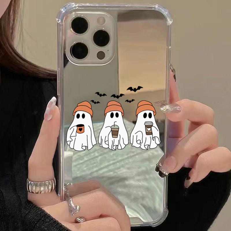 Halloween Retro Ghost Pattern Mirror Acrylic Phone Case For iPhone 17 16 15 Pro Max 14 13 12 11 XS X XR 7 8 Plus Bumper Cover