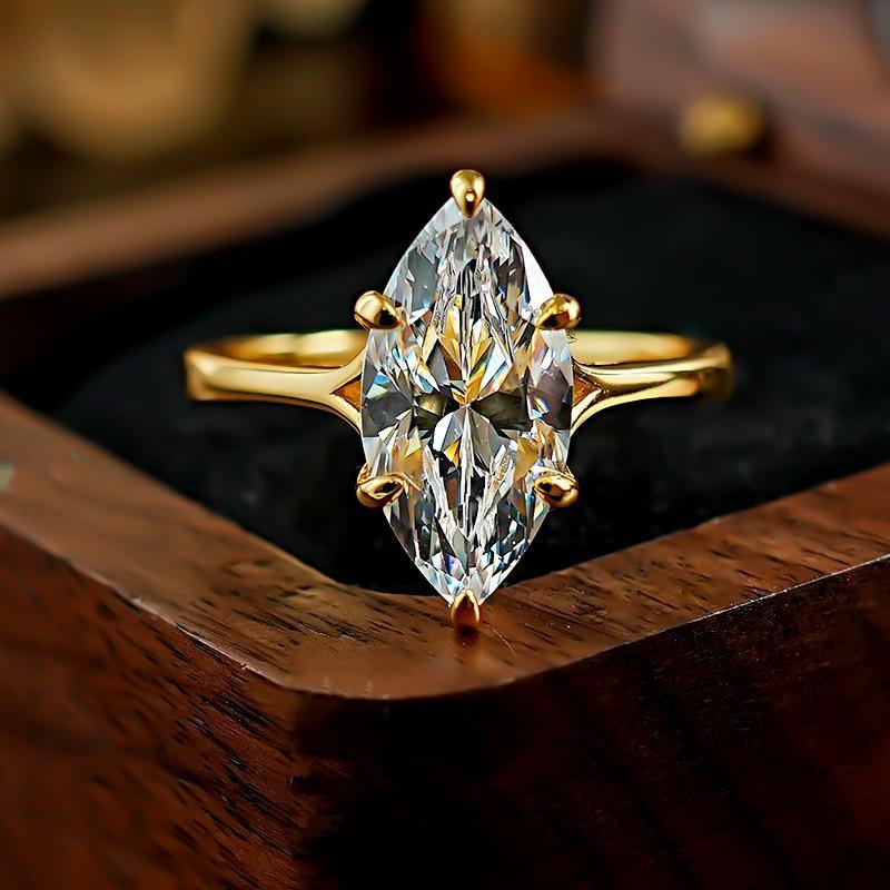 925 Silver Marquise Diamond Ring For Women 14mm Fashion Wedding Band Elegant Bridal Jewelry