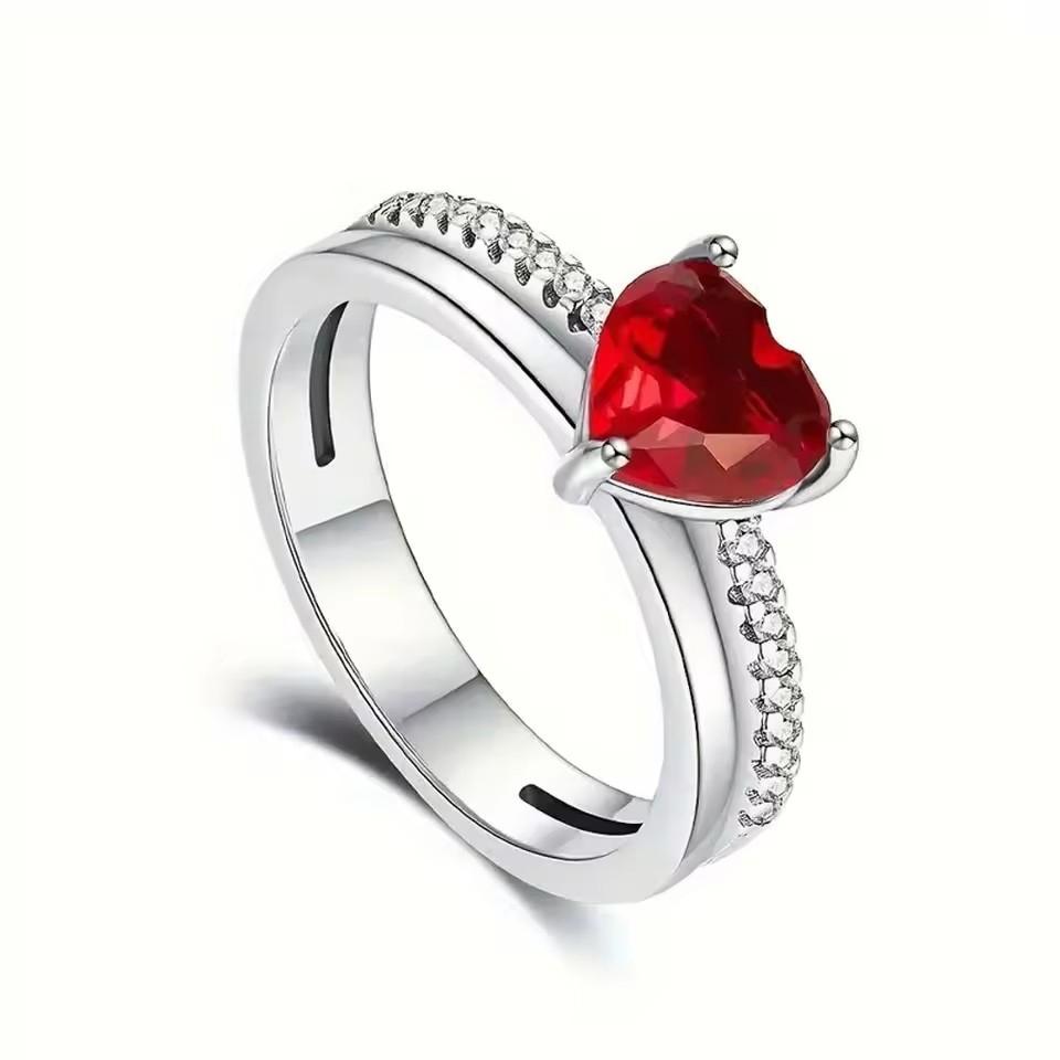 New 925 Sterling Silver Red Heart Stone Size 6 7 8 9 Love Ring Fine Rings Wedding Valentine's Day Fashion Jewelry for Women Gift