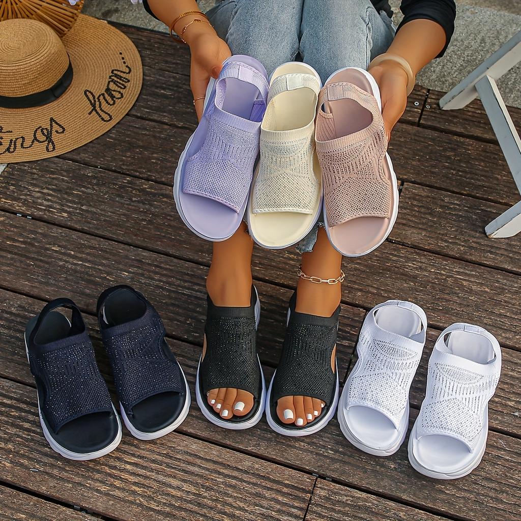 Women's Comfortable Split-Toe Sandals - Casual Fabric Upper with Rubber Sole and Medium Thick Heel