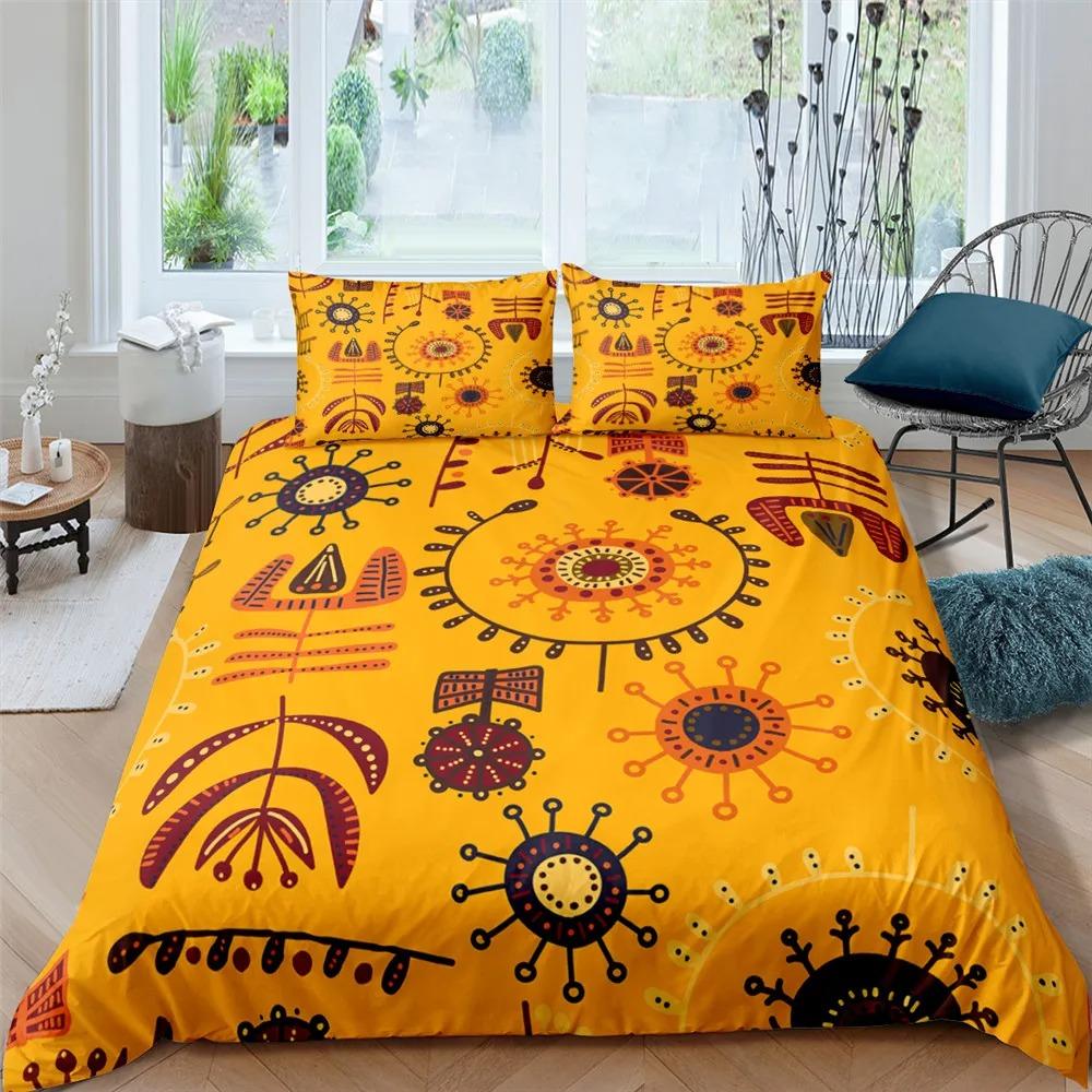 

Африканский этнический постельный комплект Оранжевый богемный стиль Пододеяльник Кинг Квин Винтажный Женский Полиэстеровый чехол для одеяла для подростков взрослых 70x133cm 2pcs