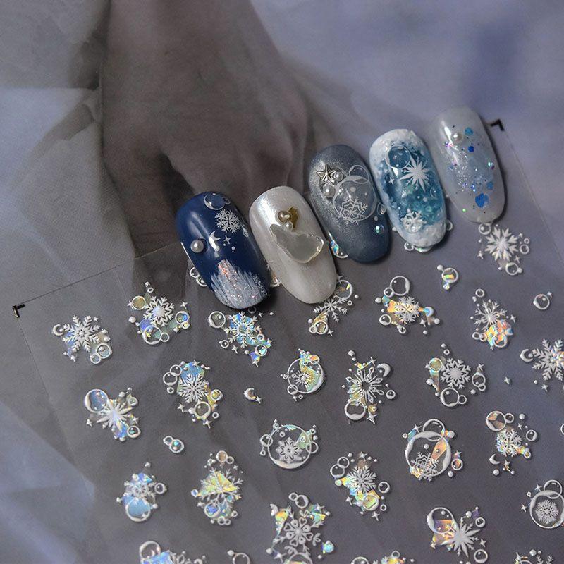 

Snowflake Bubble Nail Sticker New Arrival Embossed Adhesive Ins Internet Celebrity 5D Dreamy Christmas Nail Sticker 3D Decoration White Snowflake Bubble 4492