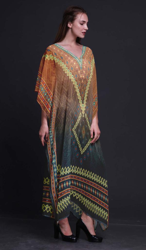 Phagun Aztec Geometric Long Caftan Maxi Dress Beach Swimwear Cover Up Womens