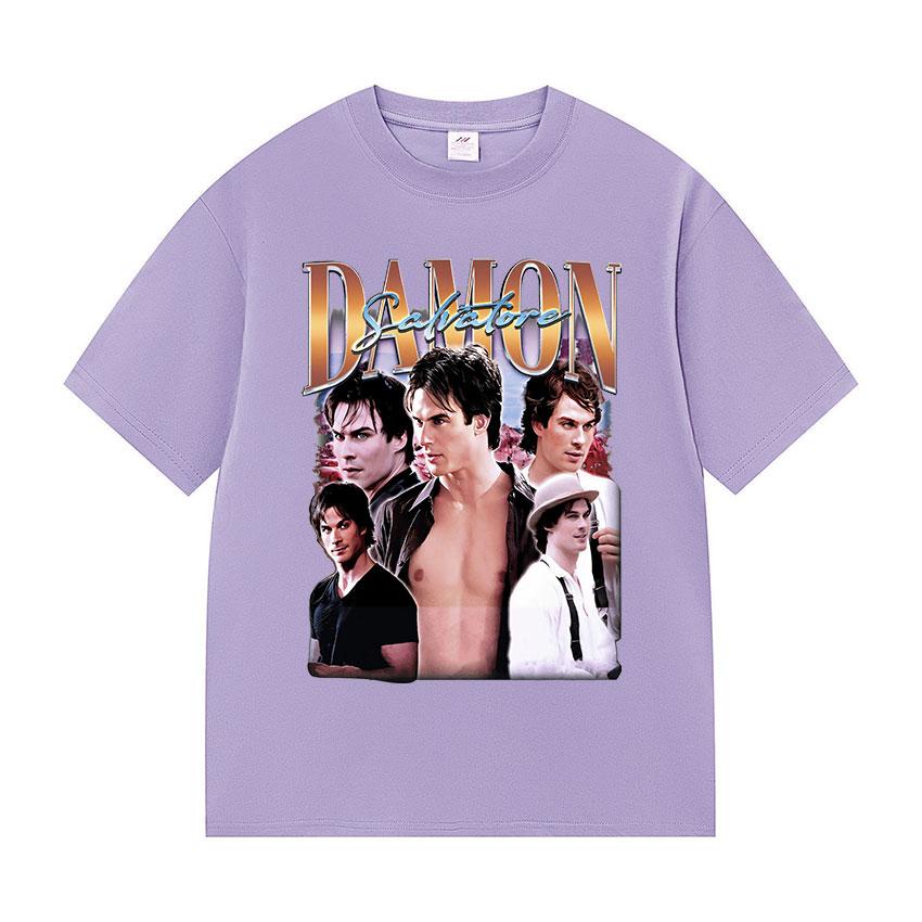90s Retro Damon Salvatore Graphic T Shirt Unisex Harajuku Fashion Cotton Short Sleeve Tshirts Y2k Unisexs Gothic Clothing TShirt