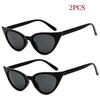 2PCS Vintage Cat Eye Sunglasses Women Trendy Luxury Style Black Shades Fashion Luxury Brand Designer UV400 Protection Eyewear