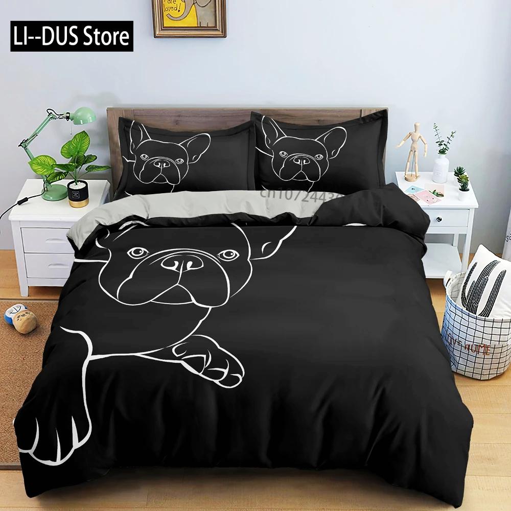 Cartoon Bulldog Duvet Cover Set Pillowcase Single King Full Size Bedding Set for Bedroom Decor Microfiber 3PCS Comforter Cover