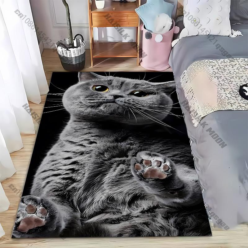 Gray Cat Carpet for Living Room Game Rugs Soft Floor Cartoon Rugs Bathroom Rug Mat Yoga Mat Home Decor Rugs for Bedroom