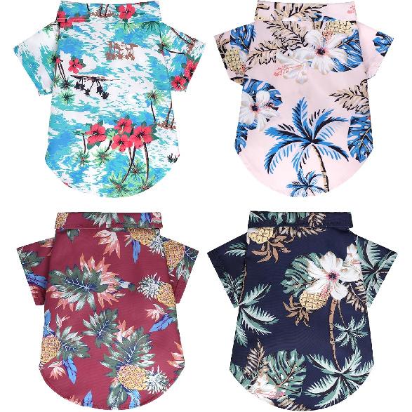 4 Pcs Dog Summer Shirts Floral Hawaii Dog Shirt Pet Clothes for Small Medium Dog Cats Boy Girl(Pink,red,Blue,Green, Medium)