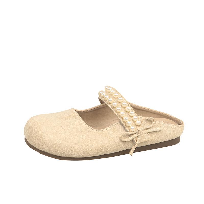 

French pastoral pearl foreign trade bag head half slippers women s 2025 new spring wear with skirt cool slippers tide 35