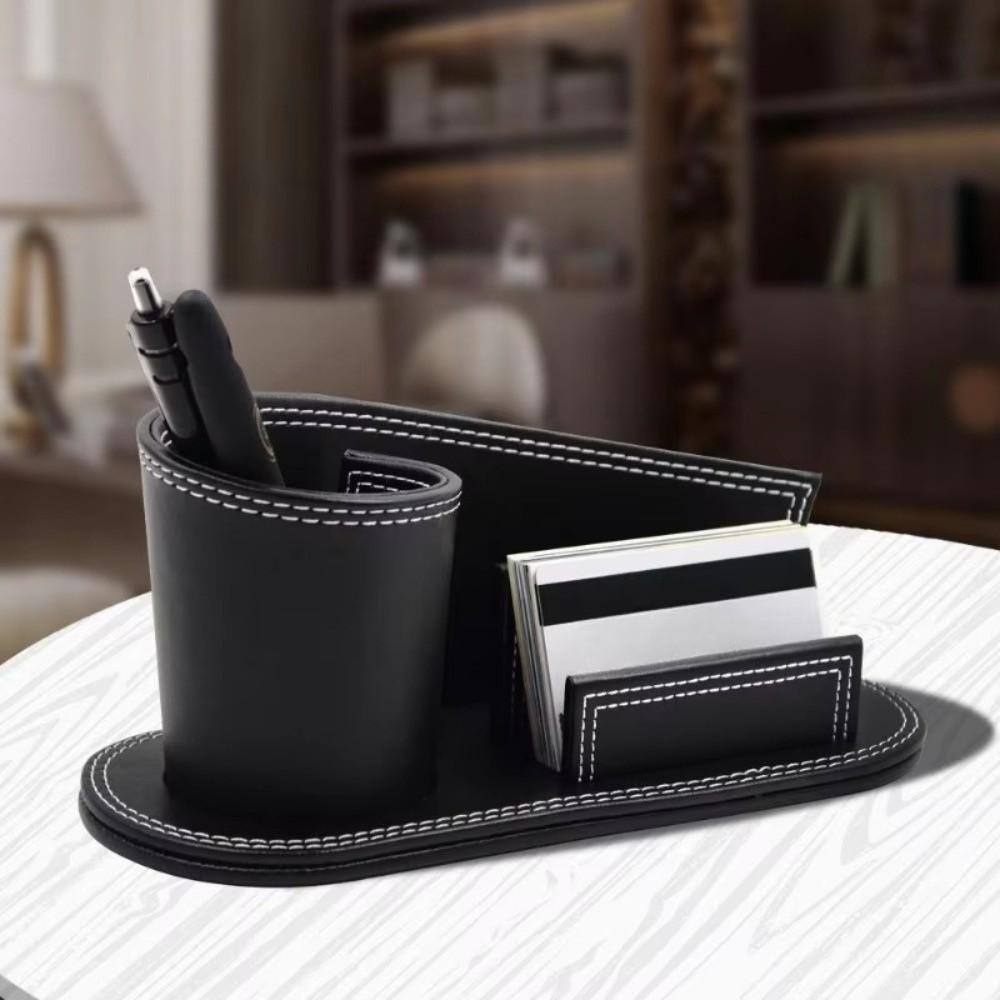 Multifunctional Leather Pen Holder Leather Stationery Storage Box Desk Organization