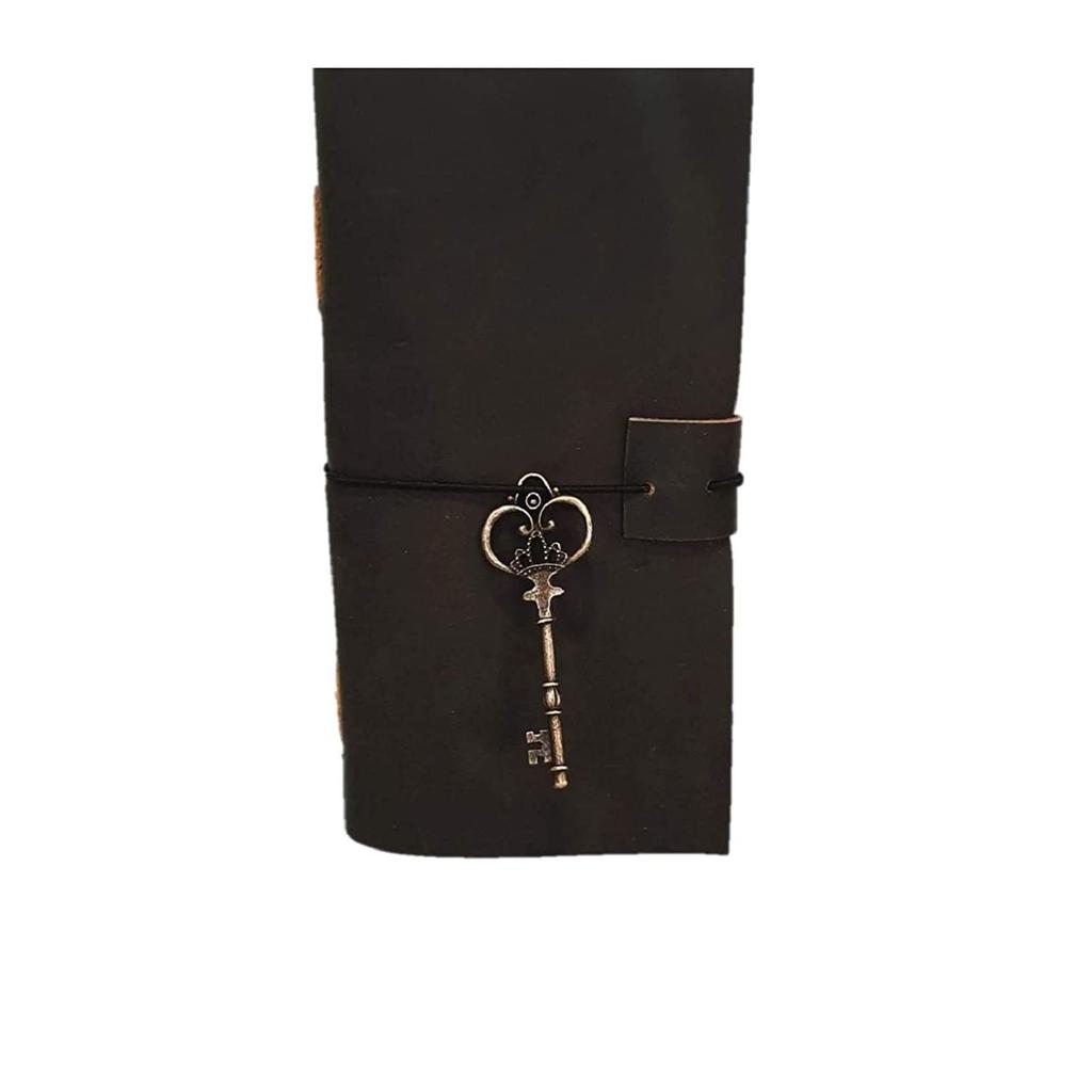 Vintage Leather Handmade Paper Journal Diary with Stylish Key (Black)