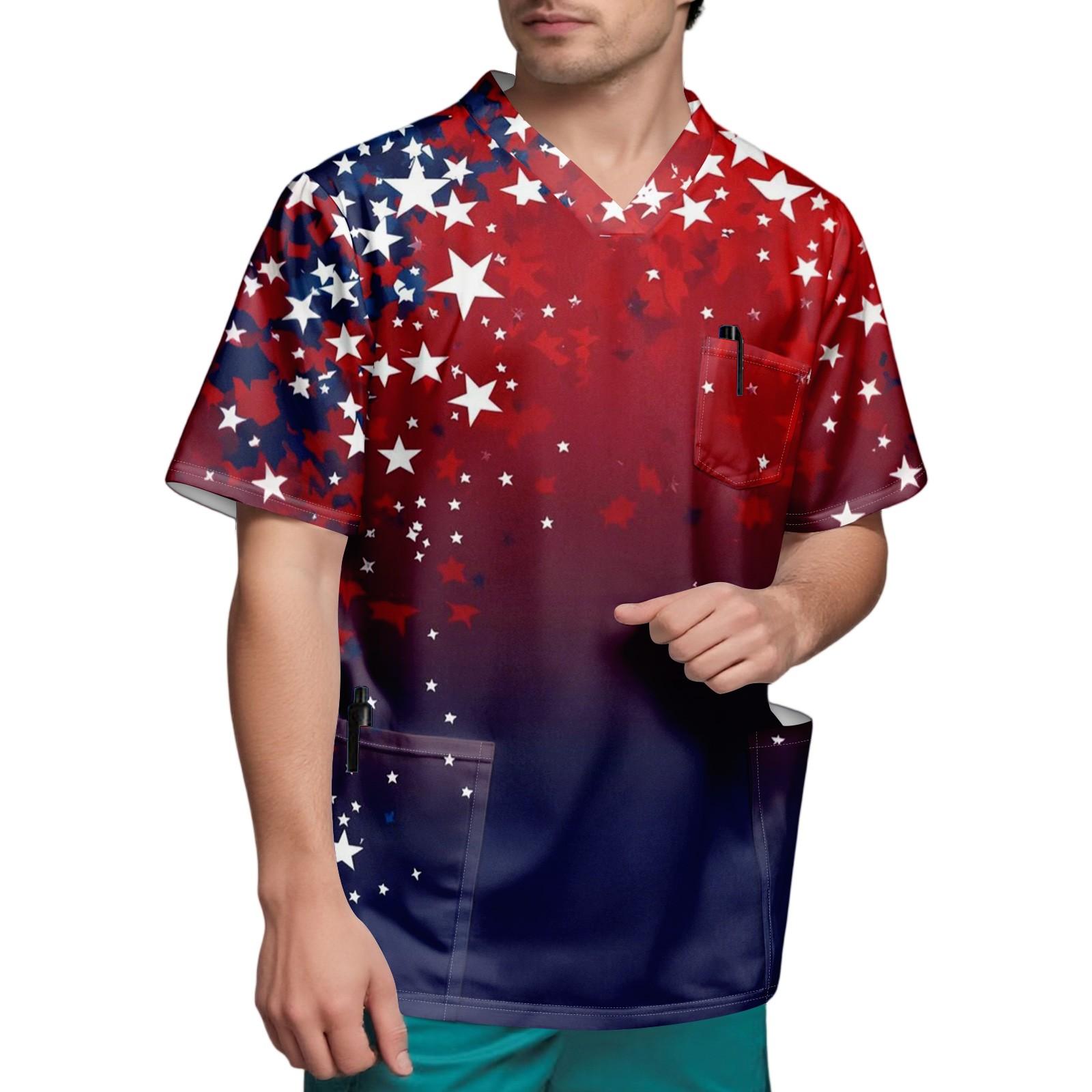 

Мужской топ с короткими рукавами и V-образным вырезом в честь Дня независимости и нагрудным карманом XXXL винный