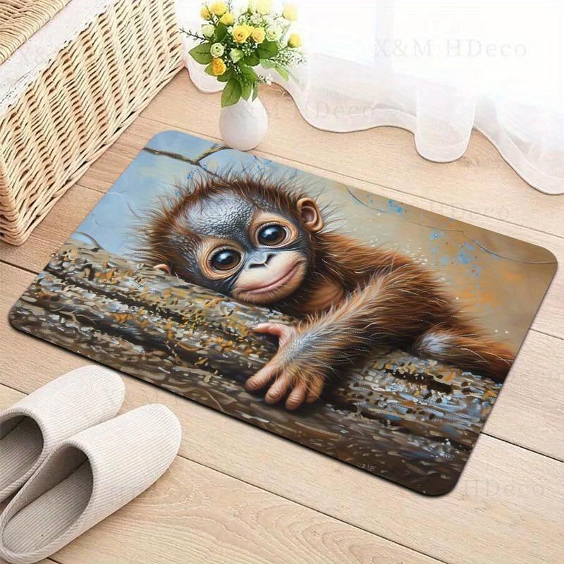 1Pcs Anti Fatigue Kitchen Rugs, Monkey Print Waterproof Non-Slip Thick Cushioned Kitchen Mat Heavy Duty Comfort Standing Mat for Kitchen
