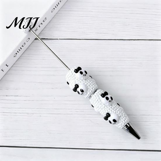 Unique DIY Crafting Supplies Halloween Rhinestone Beadable Pen, Sparkly Cat Pumpkin Ghost Plastic Beaded Cartoon Writing Pens Glitter Black