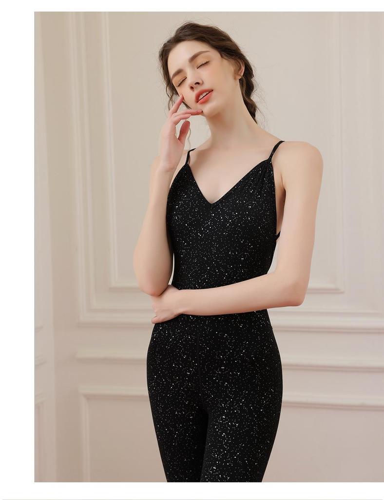 Boyang Damen Glitzernder Rückenfreier Aerial Yoga Jumpsuit - Herbst/Winter Stil