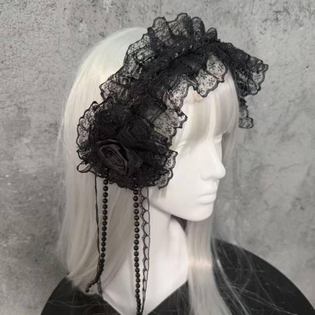 Gothic Retro Rose Lace Pearl Headdress Hair Clip