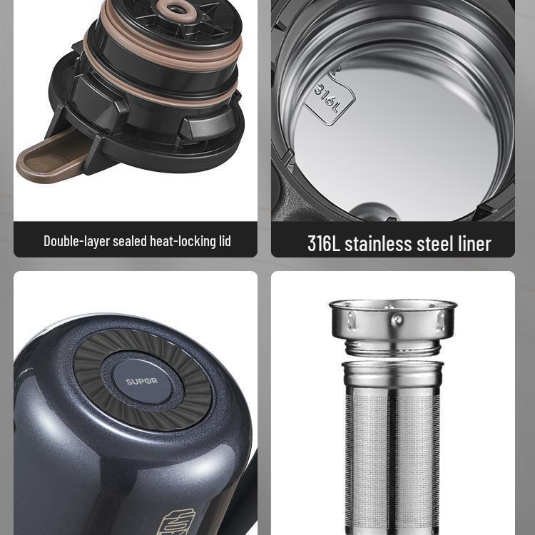 Supor 316L Stainless Steel Insulated Kettle & Stewing Teapot - Large Capacity Thermos Flask for Home Use