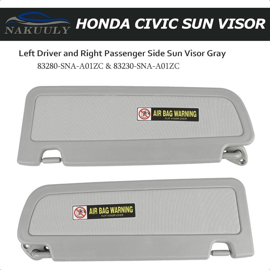 Nakuuly Left Driver and Right Passenger Side Sun Visor Gray Compatible with  Civic 2006 2007 2008 2009 2010 2011 Replaces # 832