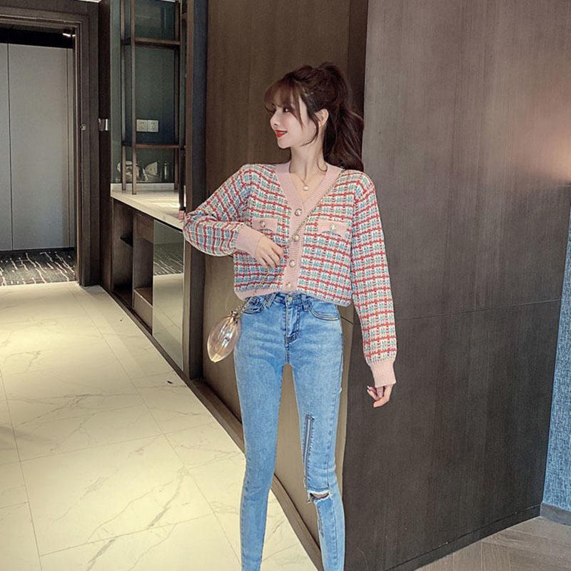 Autumn Knitted Sweater Fashion Casual Loose Jacket Long Sleeve Short Young Women Top