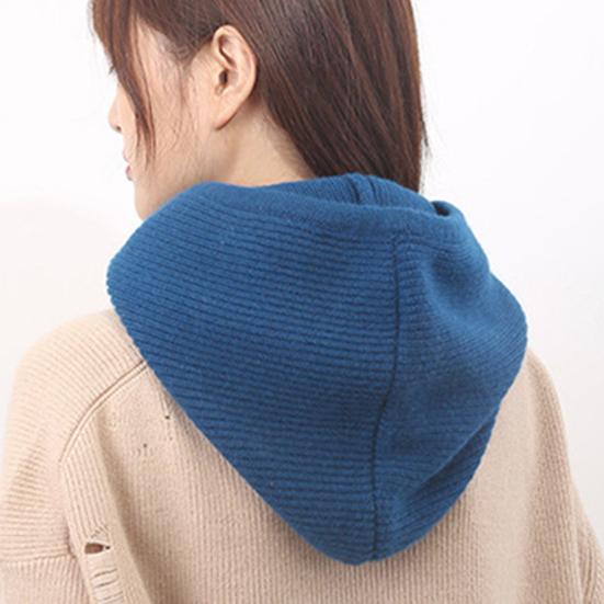 Strickmütze Schal Kombi Einfarbig Verstellbarer Kordelzug Kapuzenschal Damen Winter Warm Winddicht Elastisch Thermomütze