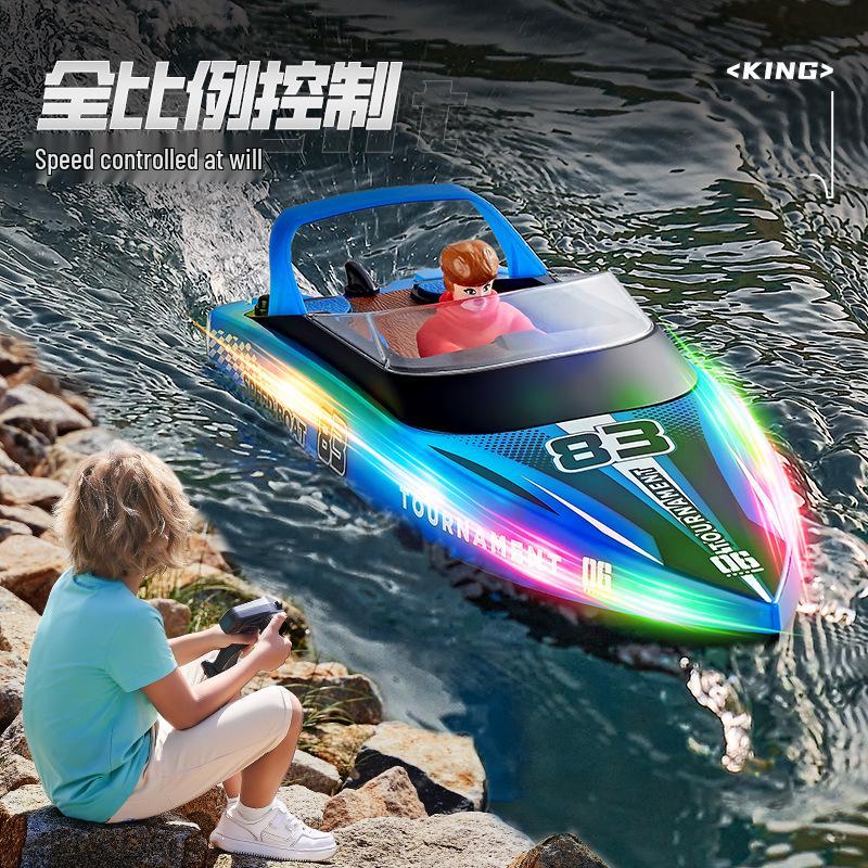 HJ821 High-Speed Remote Control Speedboat Toy: Water-Resistant, High Power, LED Lights