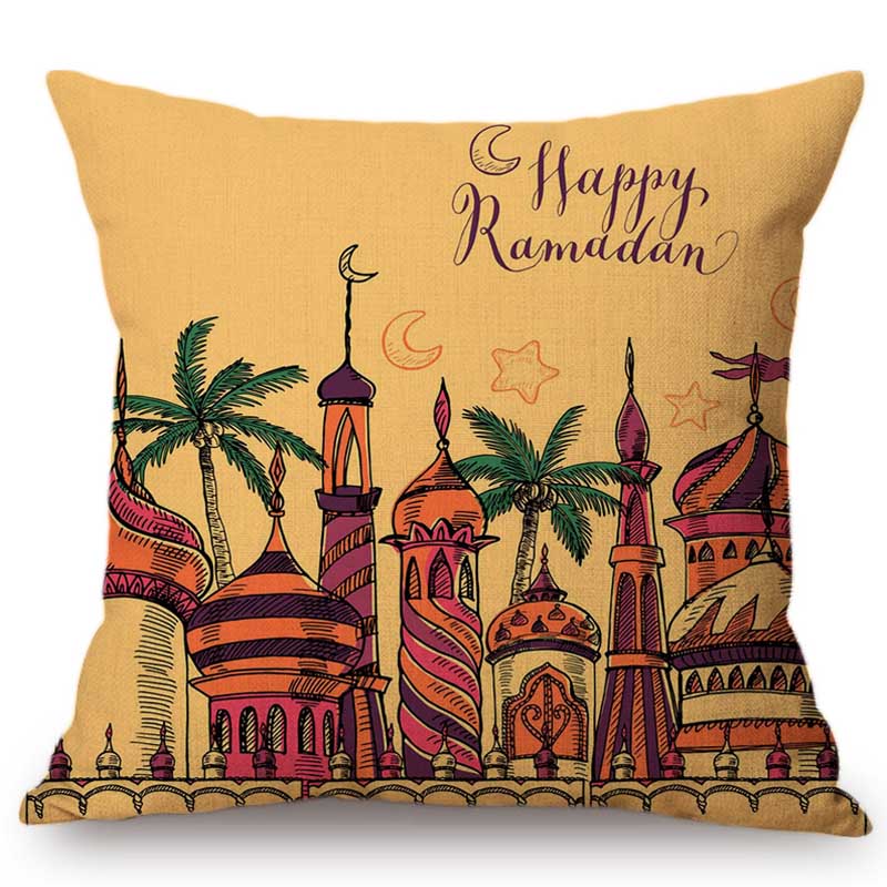 Muslim Ramadan Kareem Eid Mubarak Festival Home Decoration Sofa Cushion Cover Cartoon Hand Sketch Islam Mosque Throw Pillow Case
