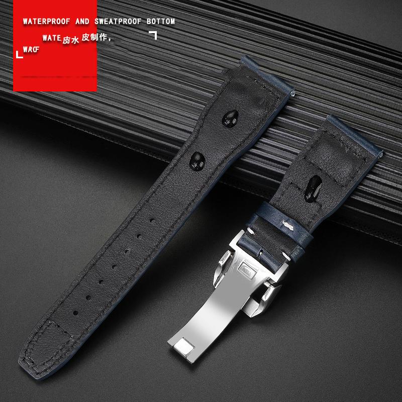 21mm 22mm Genuine Leather Watch Band For Iwc Big Pilot Flamethrower Little Prince Mark 18 Strap Willow Nail Bracelet Blue Black