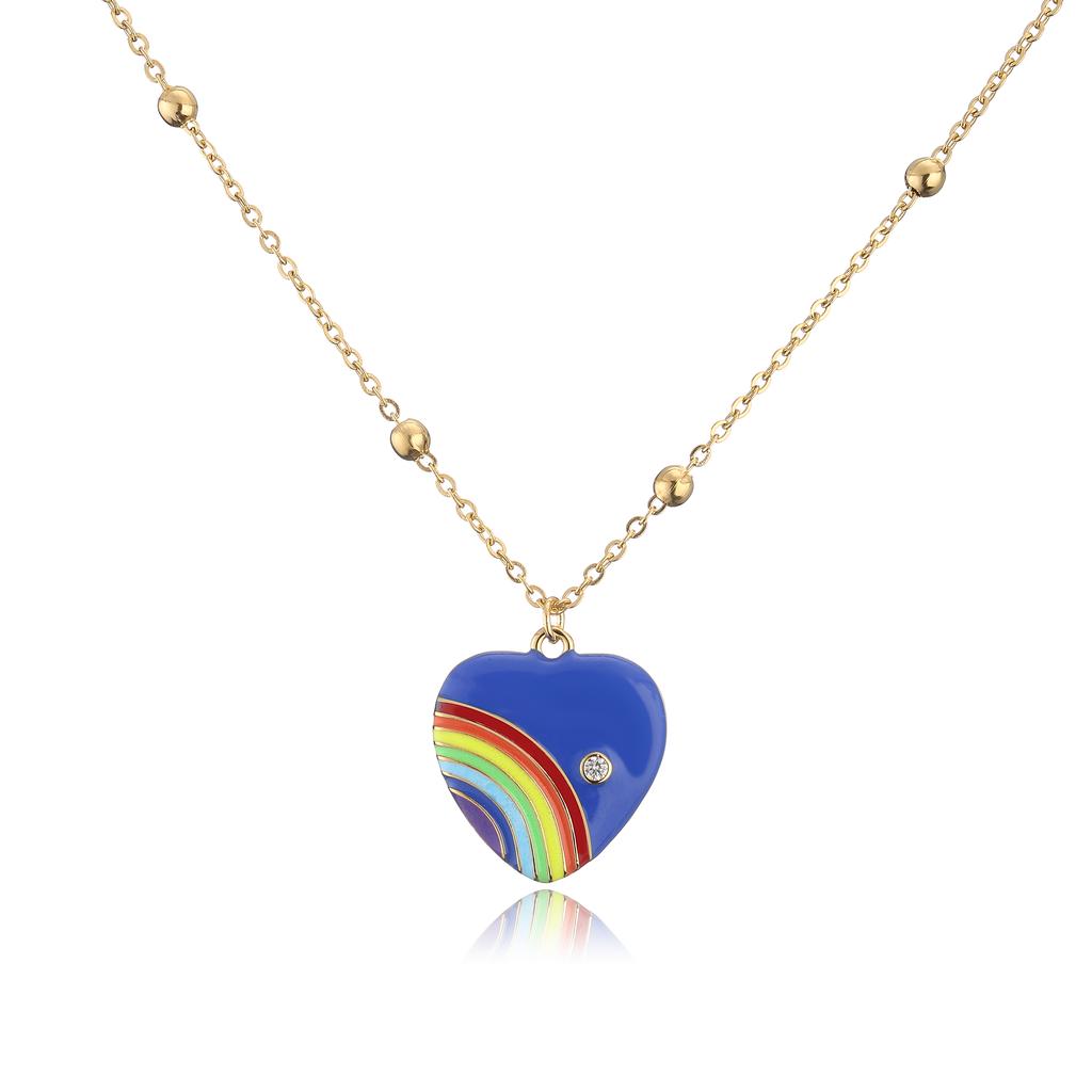 HECHENG,Rainbow Necklace ,Love Heart Necklace,Colorful Lucky Zircon,For Women ,Stainless Steel