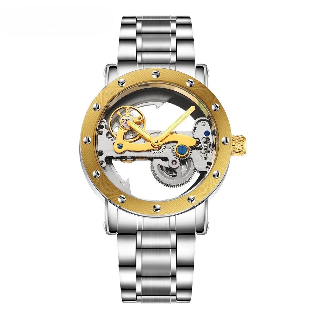 New Man Watch Luxury Mechanical Watch Men Stainless Steel Automatic Self Wind Watch Skeleton Transparent Hollow Watch