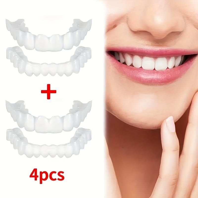 4 pieces of white dentures - adjustable upper and lower dentures for men and women, comfortable fit and natural smile