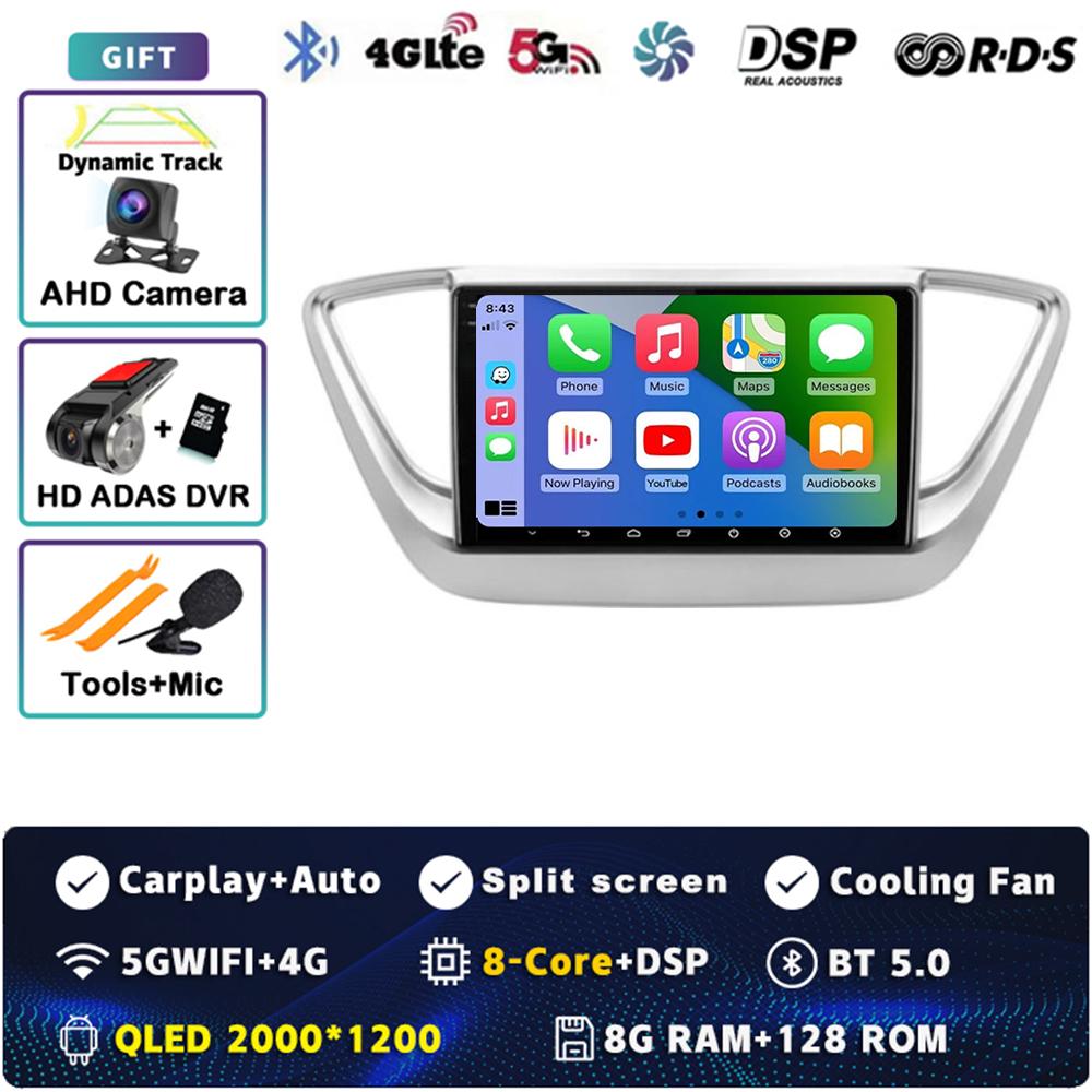 9" Android 14 Carplay Car Radio For Hyundai Solaris 2 Verna 2016-2020 Multimedia Video Player Navigation GPS Stereo 2Din WIFI+4G