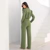 2024 Herbst Europäisch & Amerikanisch Einfarbig Revers Taillenbindung Top und Hochtaillierter Weitbein-Hosenanzug