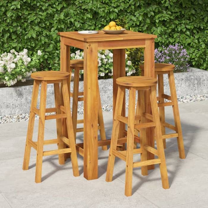 VidaXL Ensemble de Bar de Jardin 5 pcs, Table et Chaises avec Repose-Pieds, Ensemble de Meubles de Terrasse Extérieur, Bois 3154389