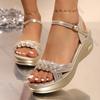 Fashion Fashion Weaving Platform Sandals for Women Gold Silver Wedge Sandals Woman Summer 2025 Comfort Thick Sole Beach Shoes Plus Size