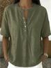 Pink V-Neck Short Sleeve Loose Fit Blouse with Buttons