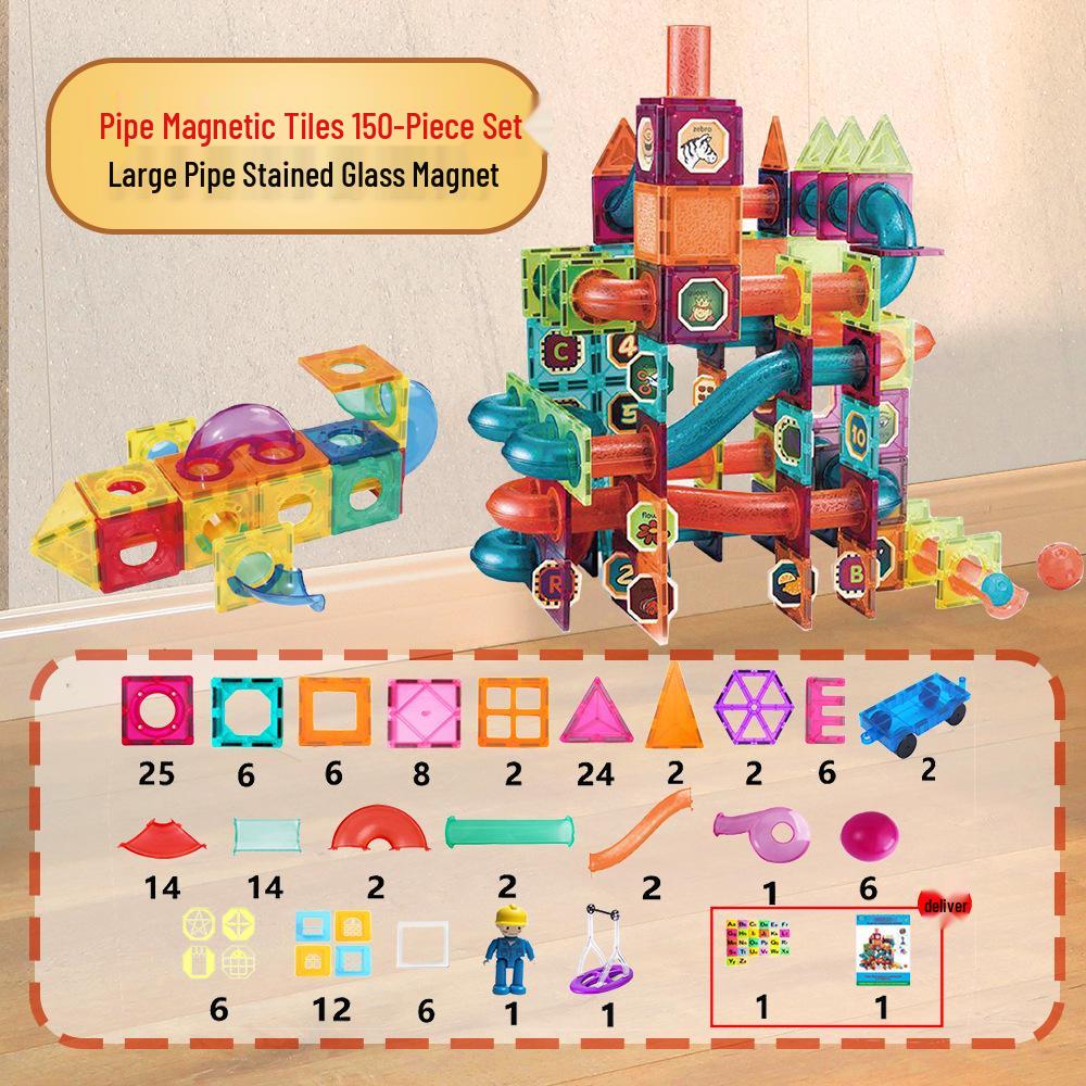 2025 Stained Glass Magnetic Tile Track & Ball Slide Building Set for Kids