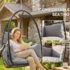 Hanging Egg Chair, Indoor Outdoor Swinging Hammock Chair with Stand, Foldable Basket, Side Pocket, Dark Grey
