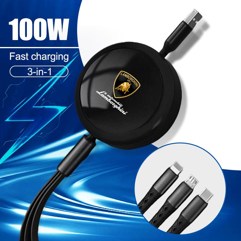 3-in-1 Interface Cable Type C Micro USB Fast Charging For Lamborghini Urus Huracan Aventador Premium Interior Auto Accessories