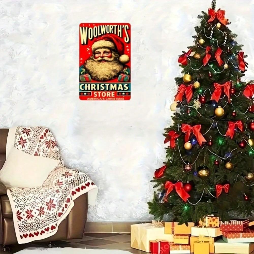 Vintage Santa Claus Metal Tin Sign, Christmas Wall Art Decor, Holiday Party Supplies, Home Room Decoration, 2D Iron Painting