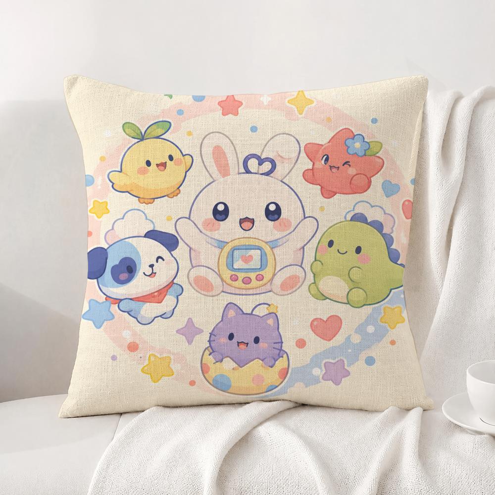 Character Tamagotchi Cushion Cover Natural Linen Pillowcase Set AllinOne Decor Cushion Cover for Sofa Bedroom Chair
