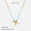 Blue beaded necklace for women, gold butterfly heart-shaped pendant, collarbone chain, niche design that doesn't fade