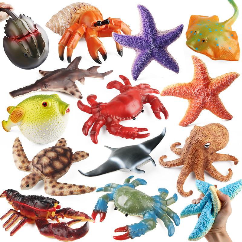 Oenux Ocean Animals Whale Shark Megalodon Crab Starfish Octopus Action Figures Soft Sea Life Model Educational Toy For Kids Gift