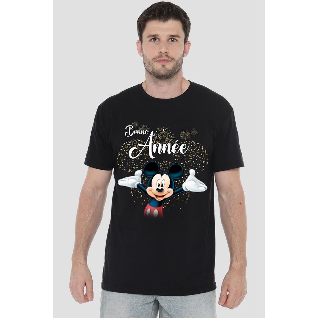 Disney Mens French Mickey Mouse Fireworks New Year T-Shirt