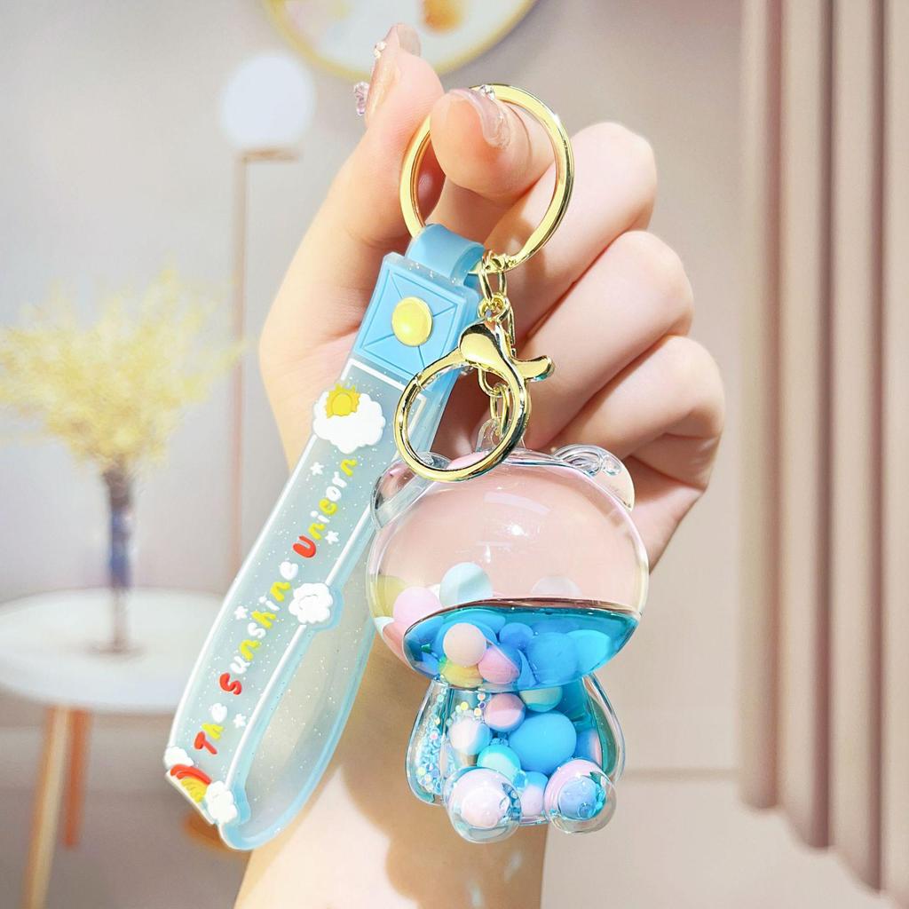 Creative Candy Bear Oil-Filled Keychain with Flowing Sand Pendant